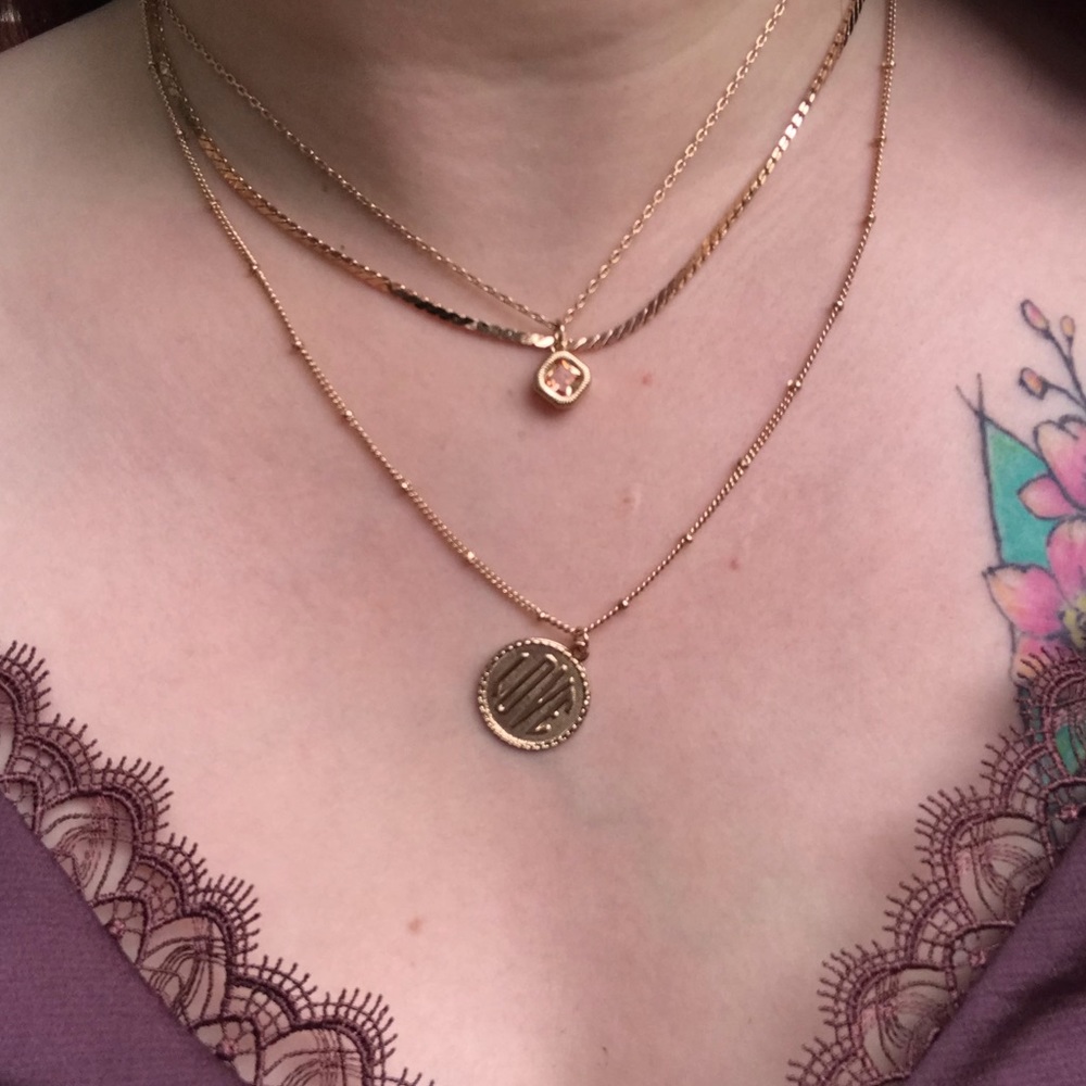 Rose gold three chain charm necklace